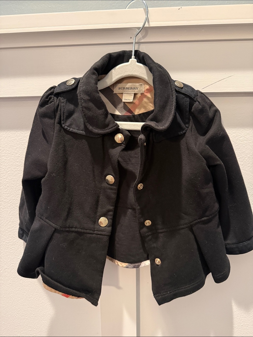 Burberry Black Girls' Pea Coat with Gold Buttons
